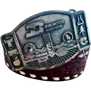 Burlington Northern Belt Buckle Leather Belt Northern Pacific 70s James Lind Vin